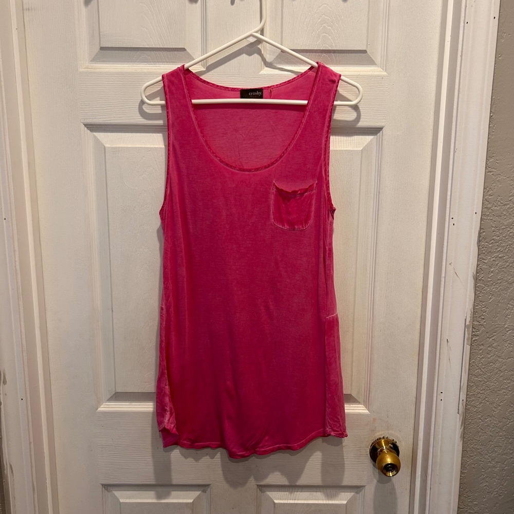 Crosby Womens Mineral Washed Pink Sleeveless Pocket Tank Top Large Festival